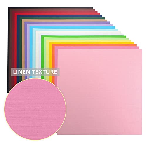 60 Sheets Colored Linen Textured Cardstock Paper 12x12 Inch, 85 lb, 20 Colors Heavyweight Multi Colored Card Stock Paper, Solid Core Double Sided Cardstock for Card Making Craft&Scrapbooking